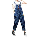 Rectangular ornament print denim jumpsuit